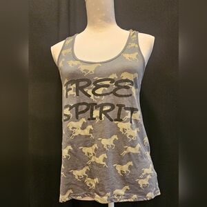 Y2K Racerback Tank Top With Horses, Free Spirit Sz M